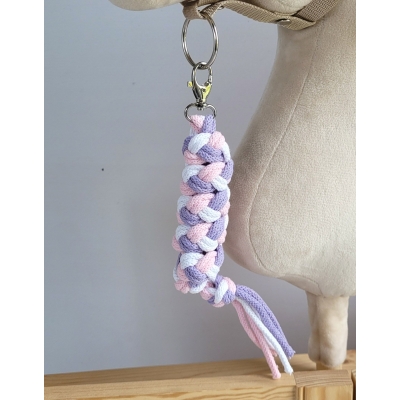 Anbindestrick für Steckenpferd aus doppelt geflochtener Kordel - hellrosa/violett/weiß