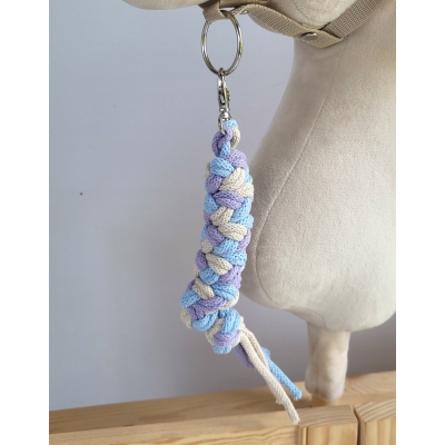 Anbindestrick für Steckenpferd aus doppelt geflochtener Kordel - lila/blau/hellbeige