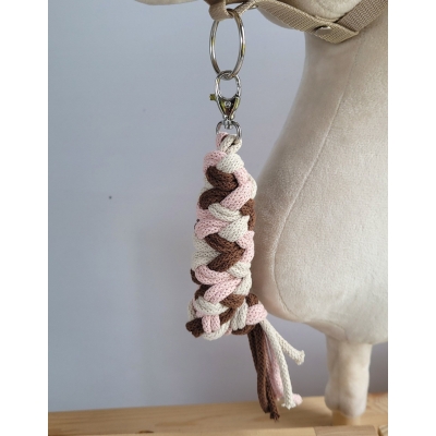 Anbindestrick für Steckenpferd aus doppelt geflochtener Kordel - pastellrosa/ braun/ hellbeige