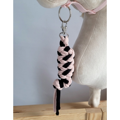 Anbindestrick für Steckenpferd aus doppelt geflochtener Kordel - schwarz- powder pink