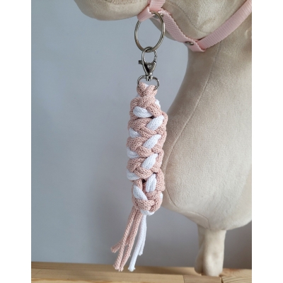 Anbindestrick für Steckenpferd aus doppelt geflochtener Kordel - Weiß - powder pink