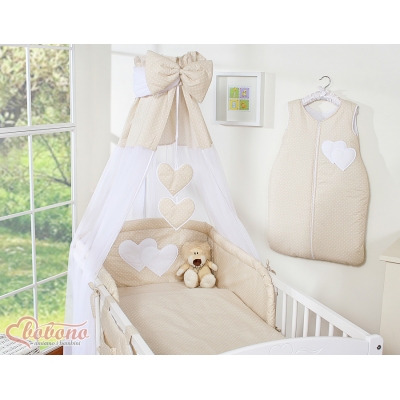 Himmel aus Chiffon für Babybett - Hängende Herzen Beige-Punktemuster