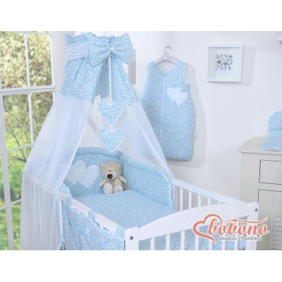 Himmel aus Chiffon für Babybett - Hängende Herzen blaue Blümchen