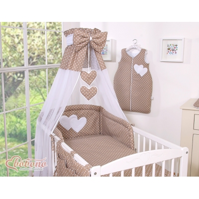 Himmel aus Chiffon für Babybett - Hängende Herzen Braun-Punktemuster
