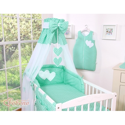 Himmel aus Chiffon für Babybett - Hängende Herzen Minz-Punktemuster