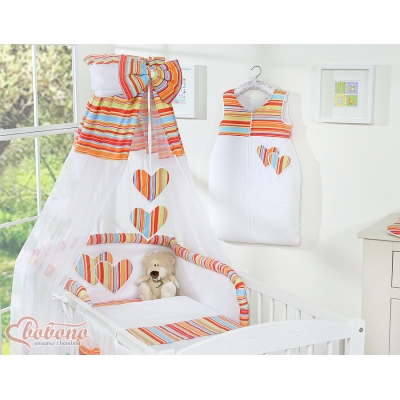 Himmel aus Chiffon für Babybett - Hängende Herzen orange gestreift