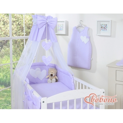 Himmel für Babybett Chiffon - Hängende Herzen Lila-Punkmuster