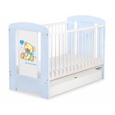 Kinderbett 120x60cm Bär mit Schleife blau mit Schublade STANDARD