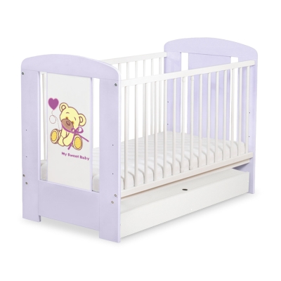 Kinderbett 120x60cm Bär mit Schleife lila mit Schublade STANDARD