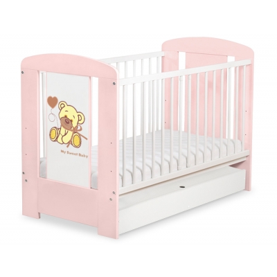 Kinderbett 120x60cm Bär mit Schleife  pink mit Schublade STANDARD