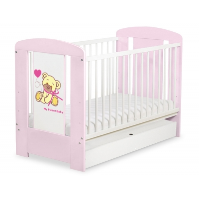 Kinderbett 120x60cm Bär mit Schleife rosa mit Schublade STANDARD