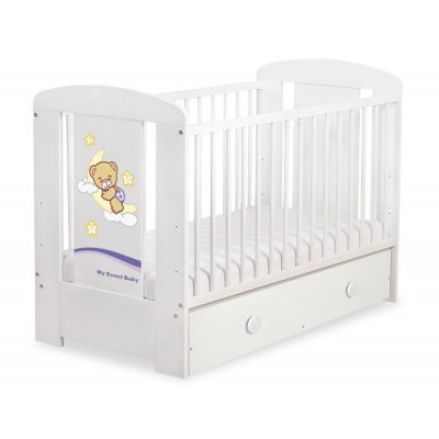 Weiß Kinderbett 120x60cm Gute Nacht Lila mit Schublade MAXI