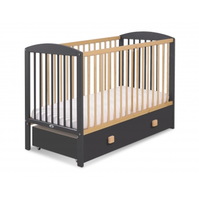 Kinderbett 120x60cm Leonardo anthrazit - naturholz mit Kinderbettschublade MAXI