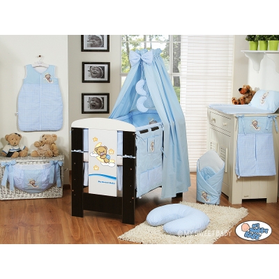 Kinderbett Bettwäsche Set 7-tlg mit Betthimmel (L60) - Gute Nacht blau