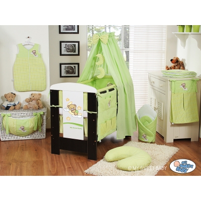 Kinderbett Bettwäsche Set 7-tlg mit Betthimmel (L60) - Gute Nacht grün