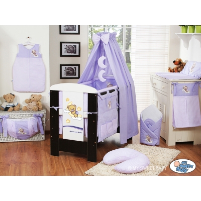 Kinderbett Bettwäsche Set 7-tlg mit Betthimmel (L60) - Gute Nacht lila