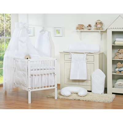 Kinderbett Bettset Bettwäsche Set 7-tlg mit Himmel - Hängende Herzen weiß