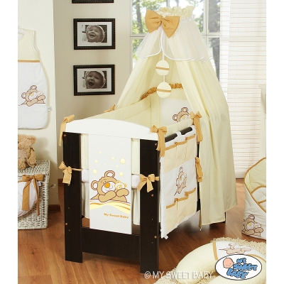 Kinderbett Bettwäsche Set 7-tlg mit Himmel (L60) - Teddy Bär Barnaba creme