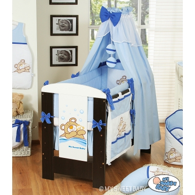 Kinderbett Bettwäsche Set 7-tlg mit Himmel (L70) - Teddy Bär Barnaba blau