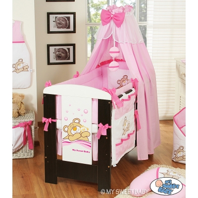 Kinderbett Bettwäsche Set 7-tlg mit Himmel (L70) - Teddy Bär Barnaba rosa