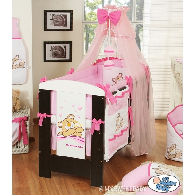 Kinderbett Bettwäsche Set 7-tlg mit moskito net  (L70) - Teddy Bär Barnaba rosa