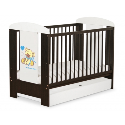 Kinderbett mit Schublade STANDARD 120x60cm Bär mit Schleife creme