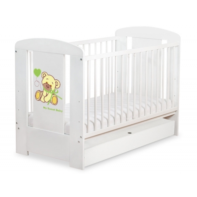 Kinderbett mit Schublade STANDARD 120x60cm Bär mit Schleife creme