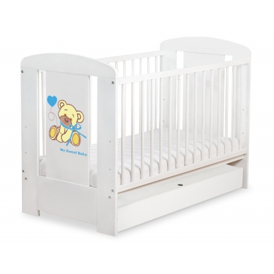 Kinderbett mit Schublade STANDARD 120x60cm Bär mit Schleife creme