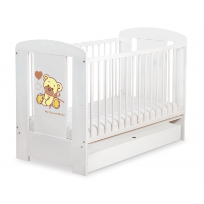 Kinderbett mit Schublade STANDARD 120x60cm Bär mit Schleife creme
