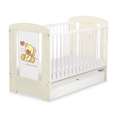 Kinderbett mit Schublade STANDARD 120x60cm Bär mit Schleife creme