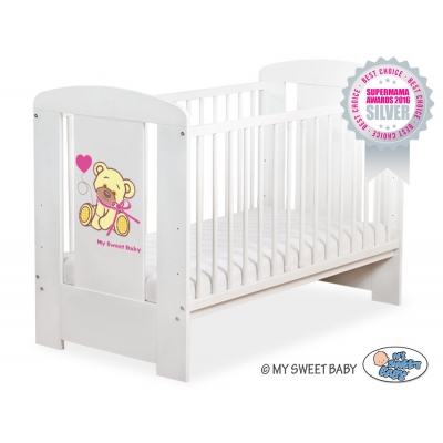 Kinderbett Weiß 120x60cm Bär mit Schleife rosa nr 5004-07-324