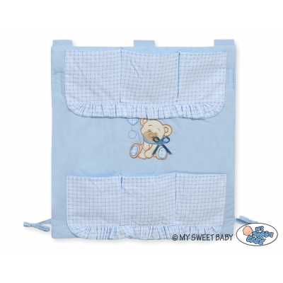 Kinderbetttasche - Bär mit Schleife blau