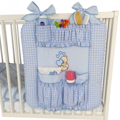 Kinderbetttasche - Teddybär mit Herz Blau