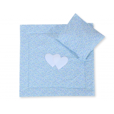Kinderwagen Set 2tlg - Hängende Herzen blaue Blümchen