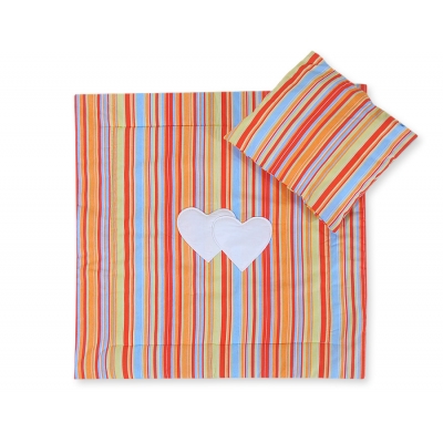 Kinderwagen Set 2tlg - Hängende Herzen orange gestreift