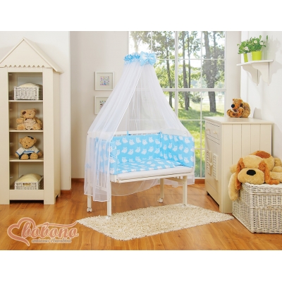 Komplett Beistellbett FABIO mit Matratze und Bettwäsche Set - Basic Eulen blau