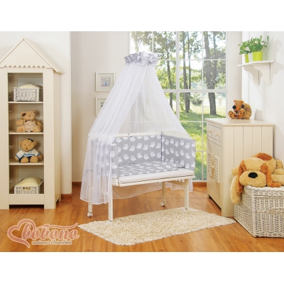 Komplett Beistellbett FABIO mit Matratze und Bettwäsche Set - Basic Eulen grau