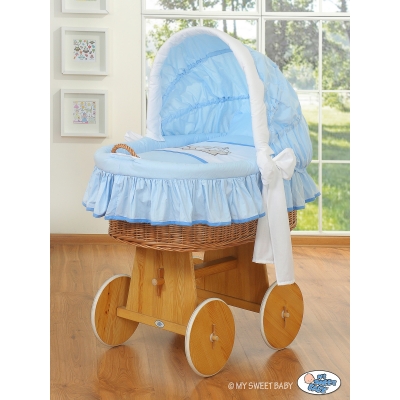 Komplett Bollerwagen mit Bettwäsche für Baby mit Haube - Teddy Bär Branaba blau
