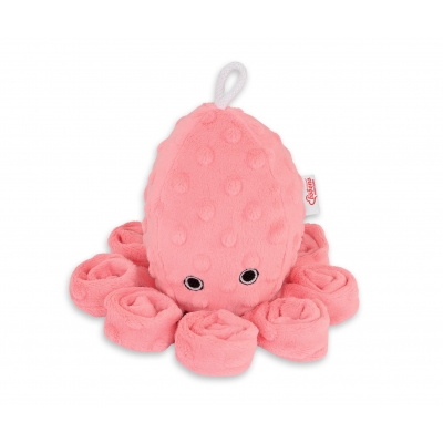 Kuscheltier Oktopus mit Rassel - Koralle - Polka Dot Minky