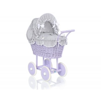 Lila Weide Retro Puppenwagen Bettwäsche Grau mit Weiß Punktmuster nr 91699-535