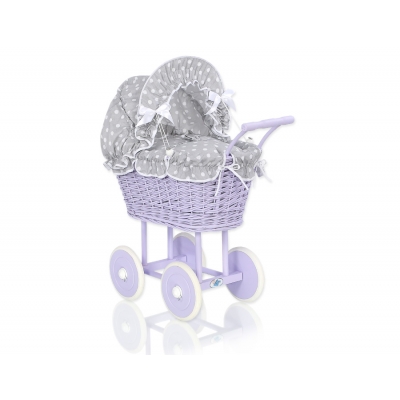 Lila Weide Retro Puppenwagen Bettwäsche Grau mit Weiß Punktmuster nr 91699-583