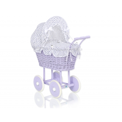 Lila Weide Vintage Puppenwagen Bettwäsche Weiß mit Marineblau Punktemuster nr 91699-727