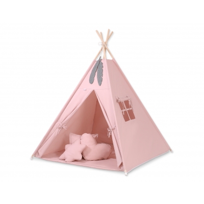 MEGA Set: Teepee Kinder Spielzelt + Spielmatte+ Kissen + Schmuckfedern GRATIS! - altrosa