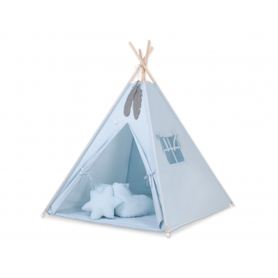 MEGA Set: Teepee Kinder Spielzelt + Spielmatte+ Kissen + Schmuckfedern GRATIS! - blau