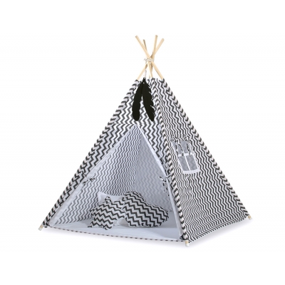 MEGA Set: Teepee Kinderspiel-Zelt+ Spielmatte+ Kissen + Schmuckfedern GRATIS! - Chevron schwarz