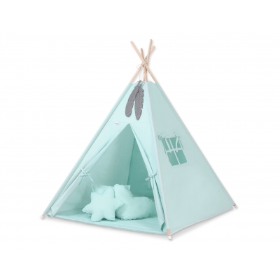 MEGA Set: Teepee Kinder Spielzelt  + Spielmatte+ Kissen + Schmuckfedern GRATIS! - minze