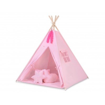 MEGA Set: Teepee Kinder Spielzelt + Spielmatte+ Kissen + Schmuckfedern GRATIS! - rosa