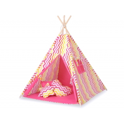 MEGA Set: Tipi Zelt+ Spielmatte+ Kissen - Chevron rot-gelb