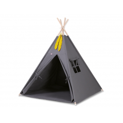 MINI Set: Teepee Kinderspiel-Zelt mit Spielmatte und Schmuckfedern GRATIS! - anthrazit