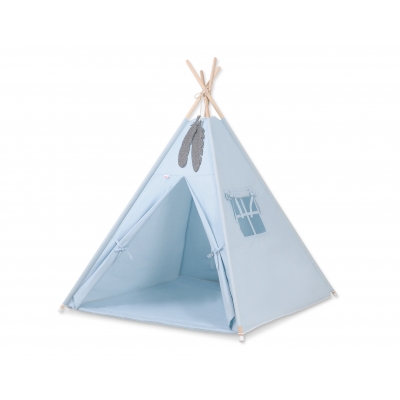 MINI Set: Teepee Kinderspiel-Zelt mit Spielmatte und Schmuckfedern GRATIS! - blau